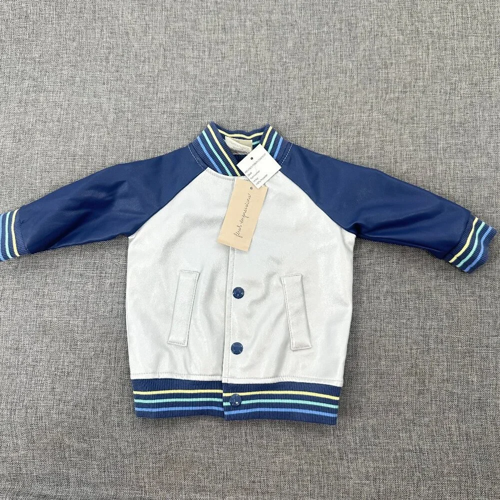 NEW! Baby Boy First Impressions Jacket Metallic Silver‎ & Blue Snaps 0--3 months
